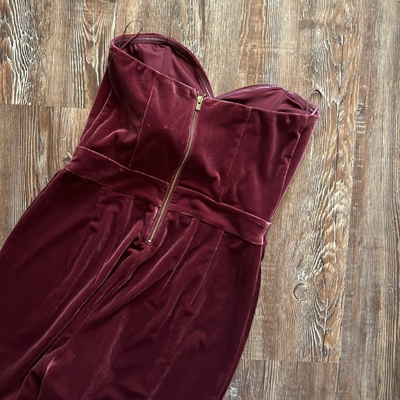 Express Wine Deep Cranberry Red Strapless Velvet Velour Formal Jumpsuit - Picture 5 of 5